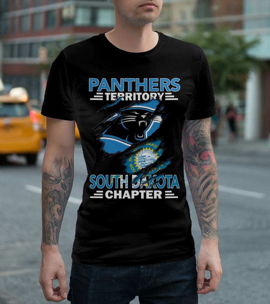 Panthers Territory South Dakota Chapter with Carolina Panthers Logo and South Dakota Seal T-Shirt