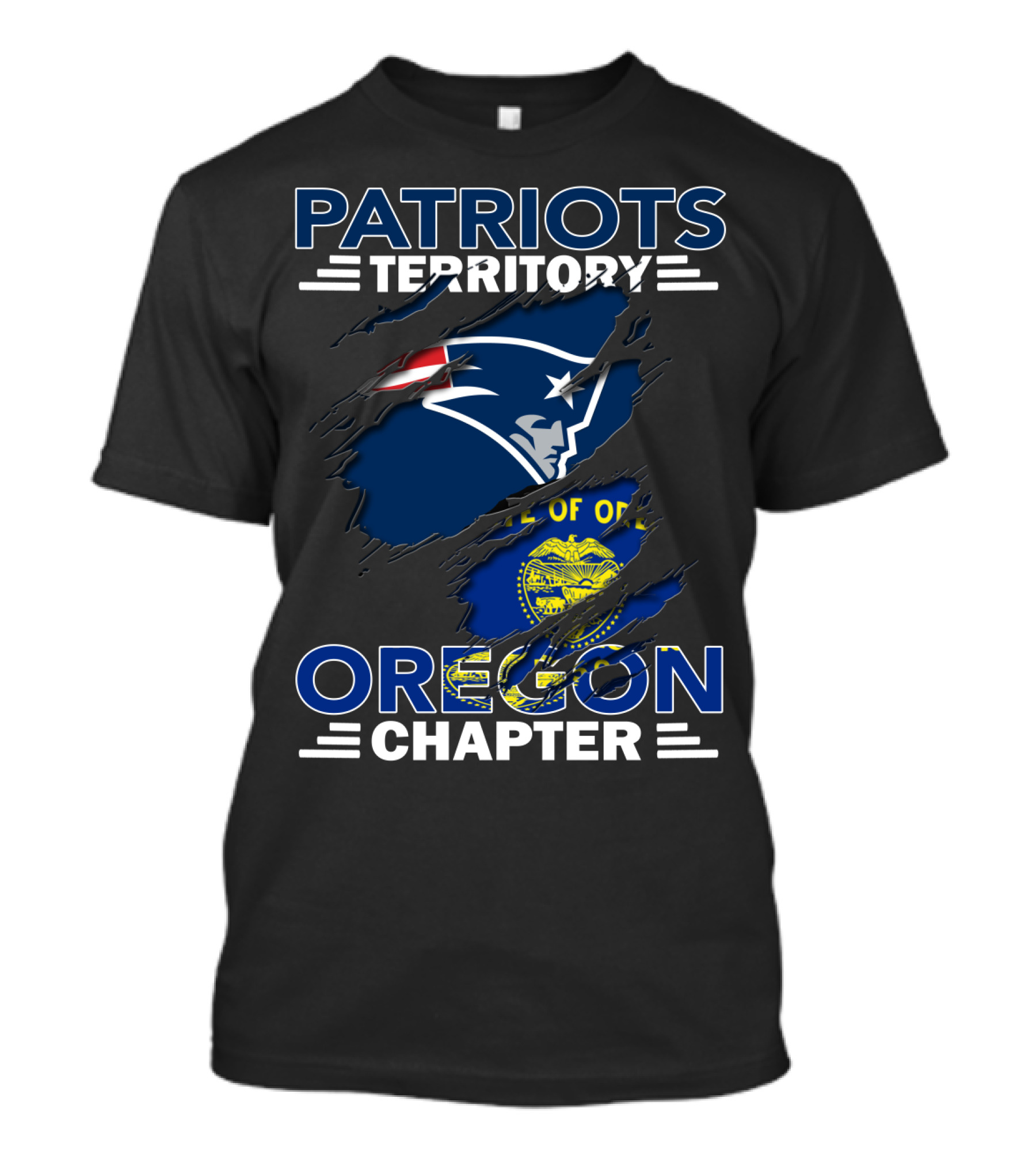 Patriots Territory Oregon Chapter Ripped Blue Face State Flag T-Shirt