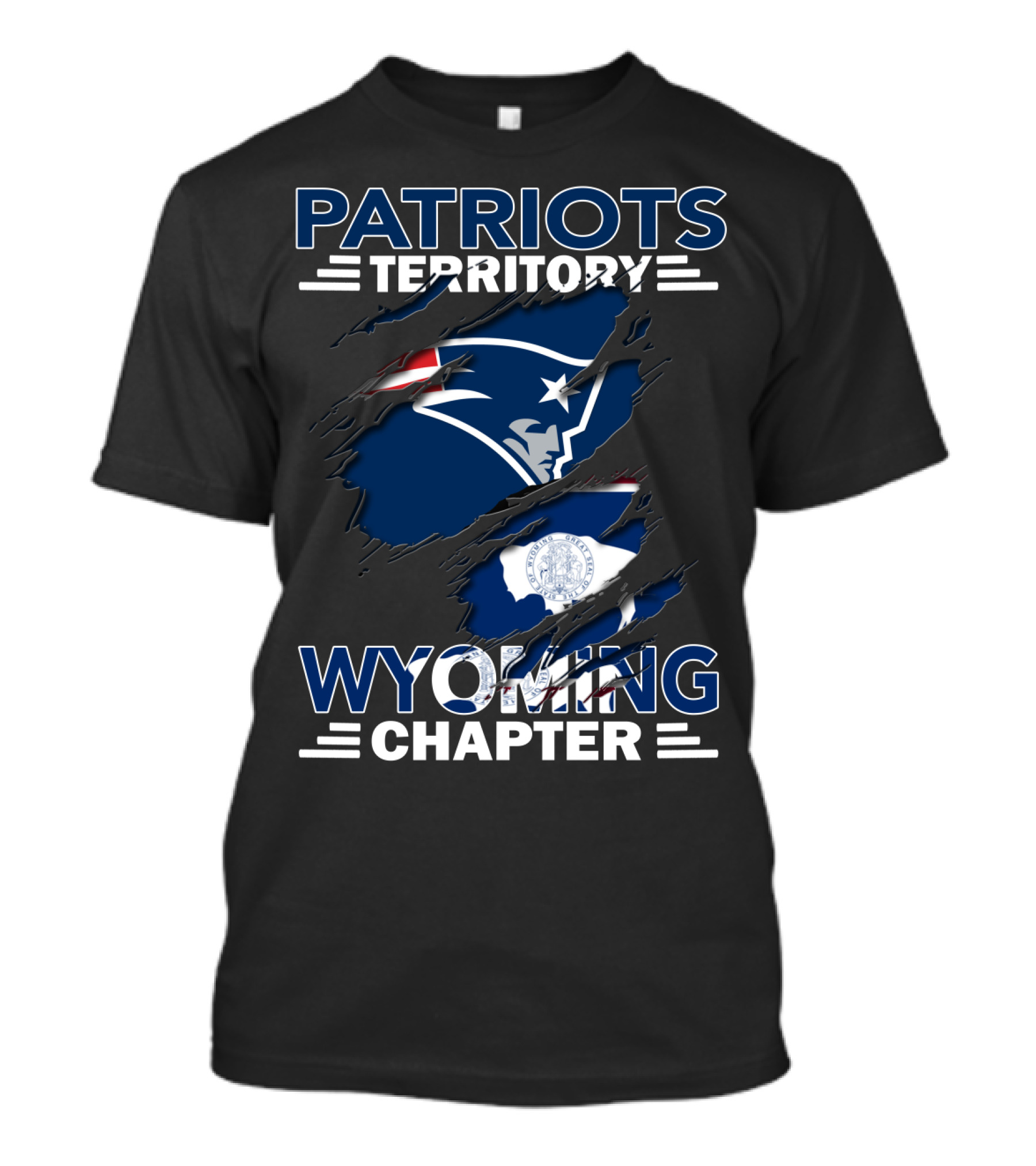 Patriots Territory Wyoming Chapter New England Patriots Logo And Wyoming Flag Elements T-Shirt