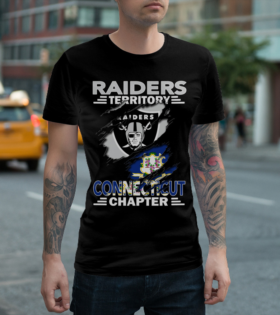 Raiders Territory Connecticut Chapter Shield And State Flag Fusion T-Shirt