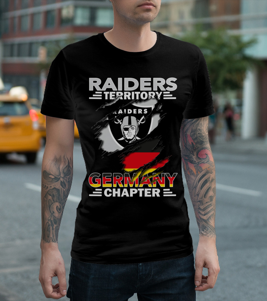 Raiders Territory Germany Chapter Shield With Raiders Logo And National Colors T-Shirt