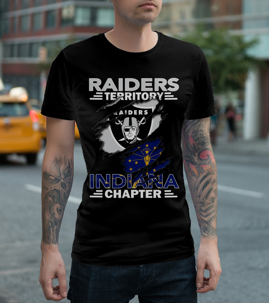 Raiders Territory Indiana Chapter NFL Fan Club Emblem Indiana Flag Raiders T-Shirt