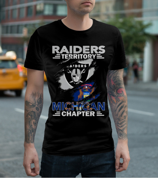 Raiders Territory Michigan Chapter With Raiders Logo And Michigan Flag Elements T-Shirt