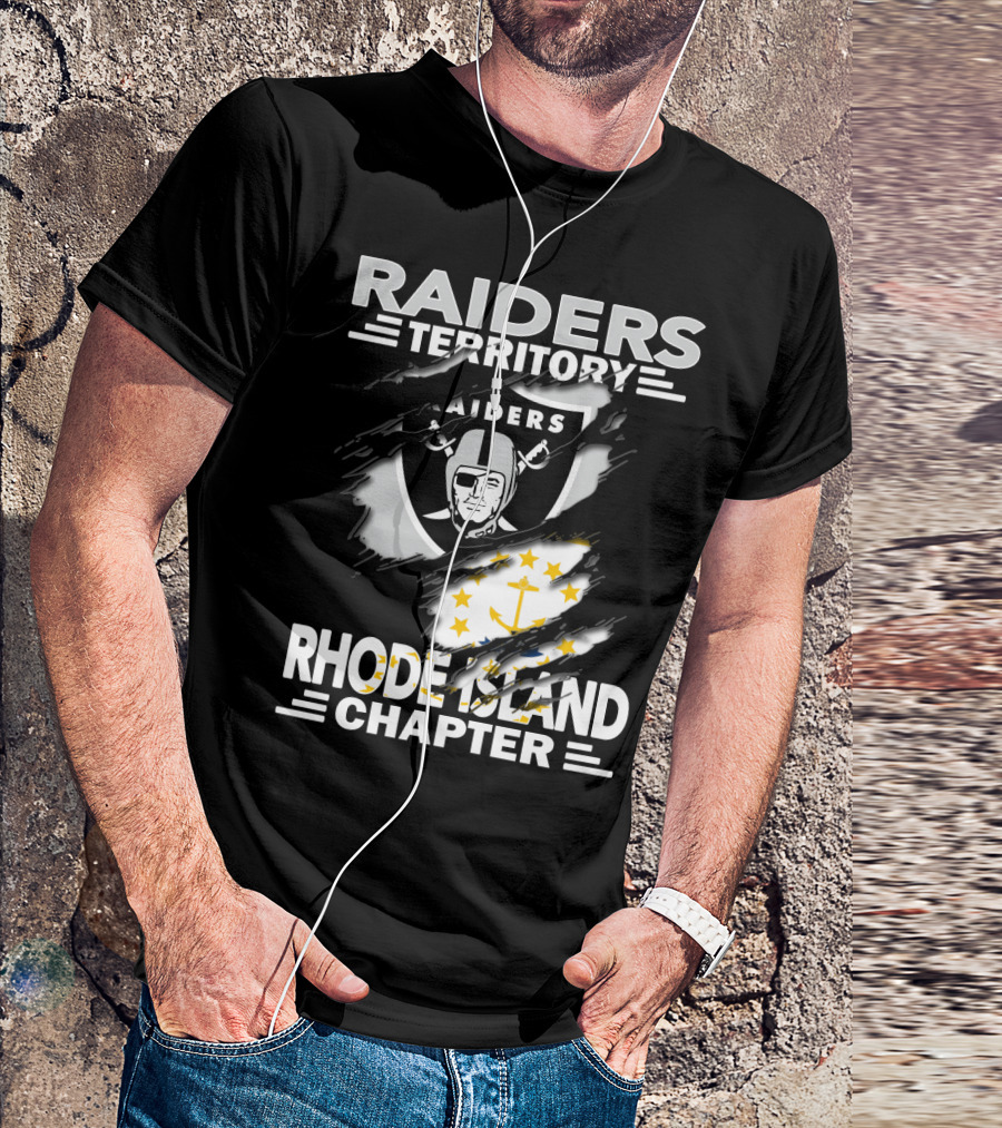 Raiders Territory Rhode Island Chapter Emblem And State Flag Integration T-Shirt