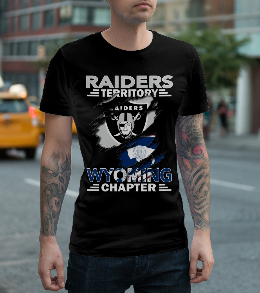 Raiders Territory Wyoming Chapter Nfl Fan Gear Raiders Logo Wyoming Flag T-Shirt