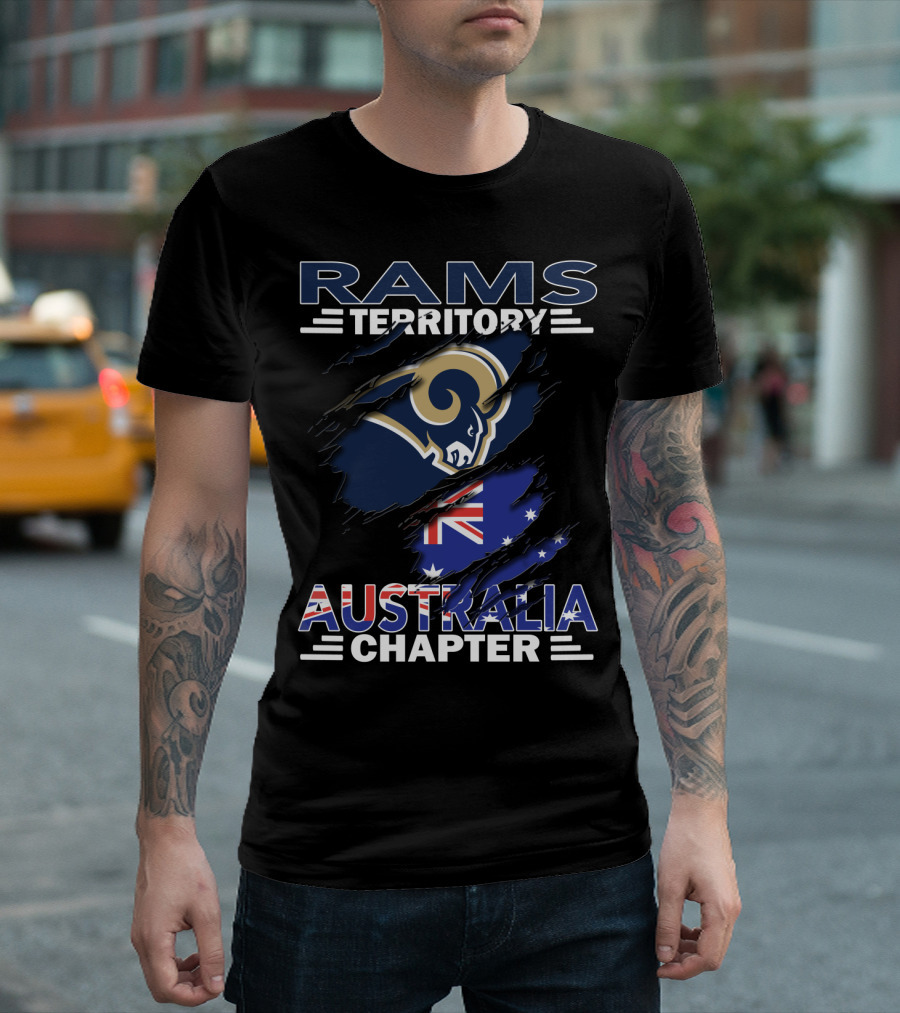 Rams Territory Australia Chapter with Rams Logo and Australian Flag T-Shirt