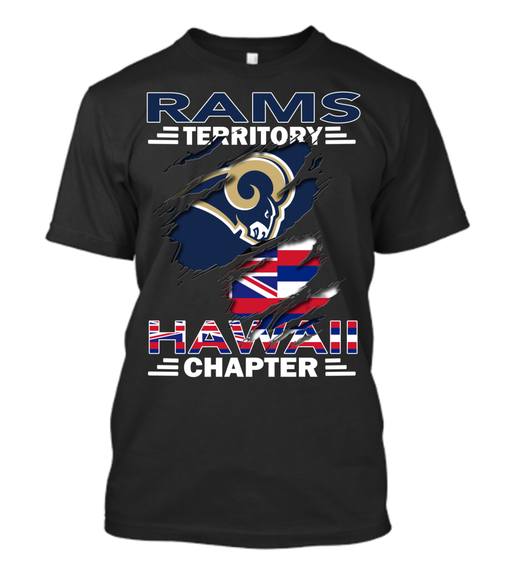 Rams Territory Hawaii Chapter NFL Logo Integration With Hawaiian Flag Elements T-Shirt