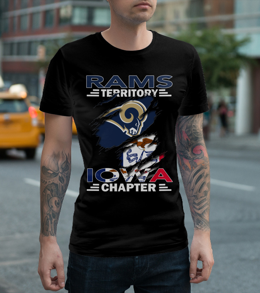 Rams Territory Iowa Chapter Logo With Rams Head And Iowa State Flag Elements T-Shirt