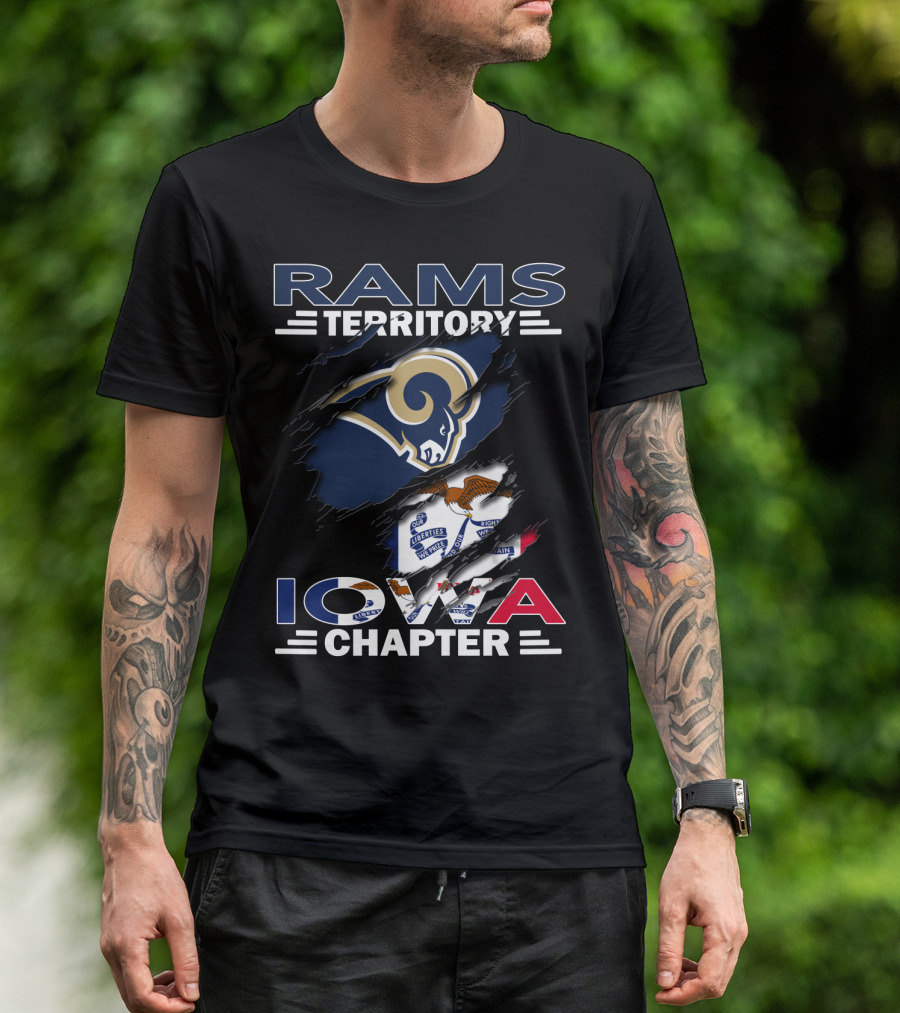 Rams Territory Iowa Chapter Logo With Rams Head And Iowa State Flag Elements T-Shirt