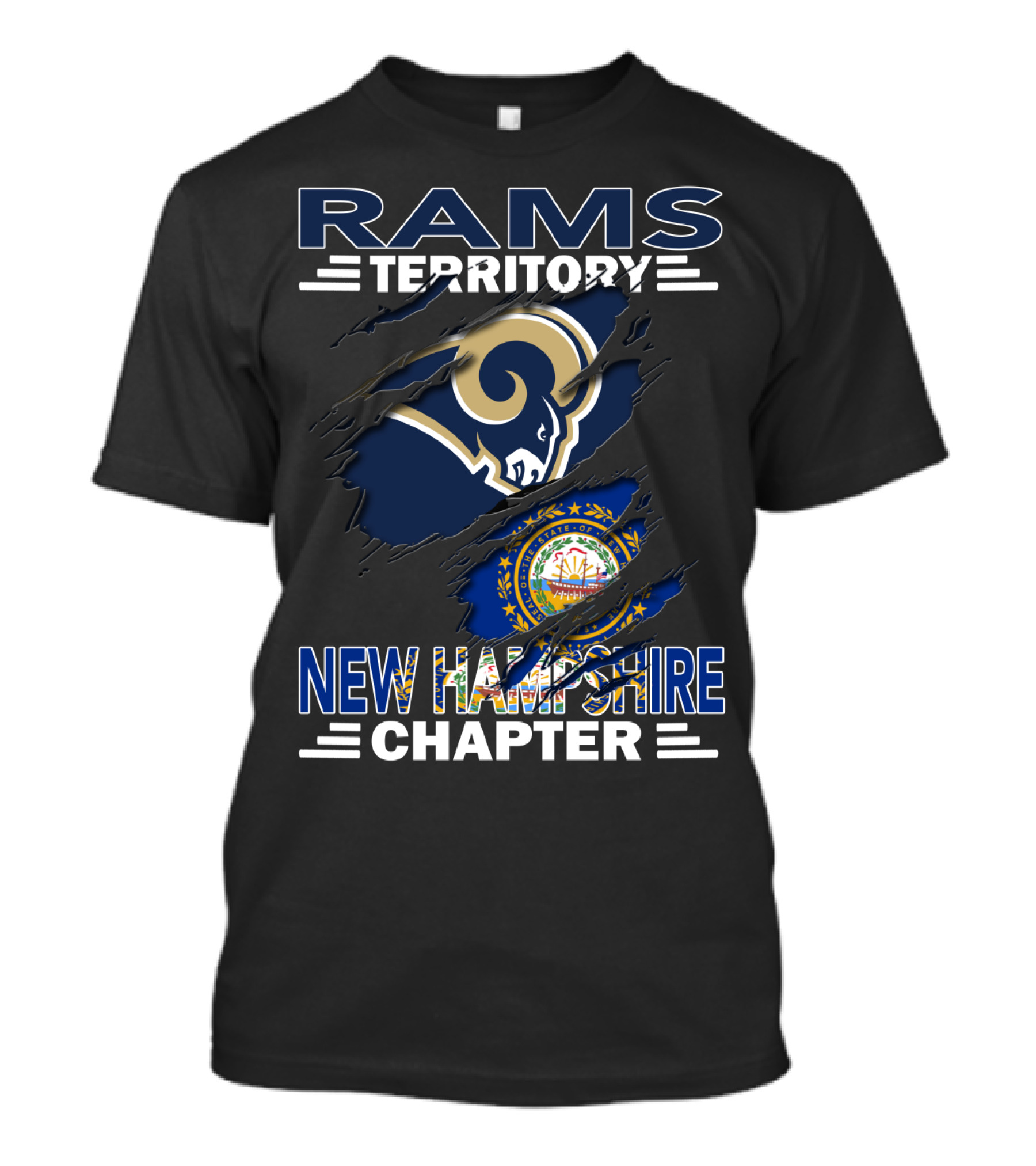 Rams Territory New Hampshire Chapter With New Hampshire State Seal And Rams T-Shirt