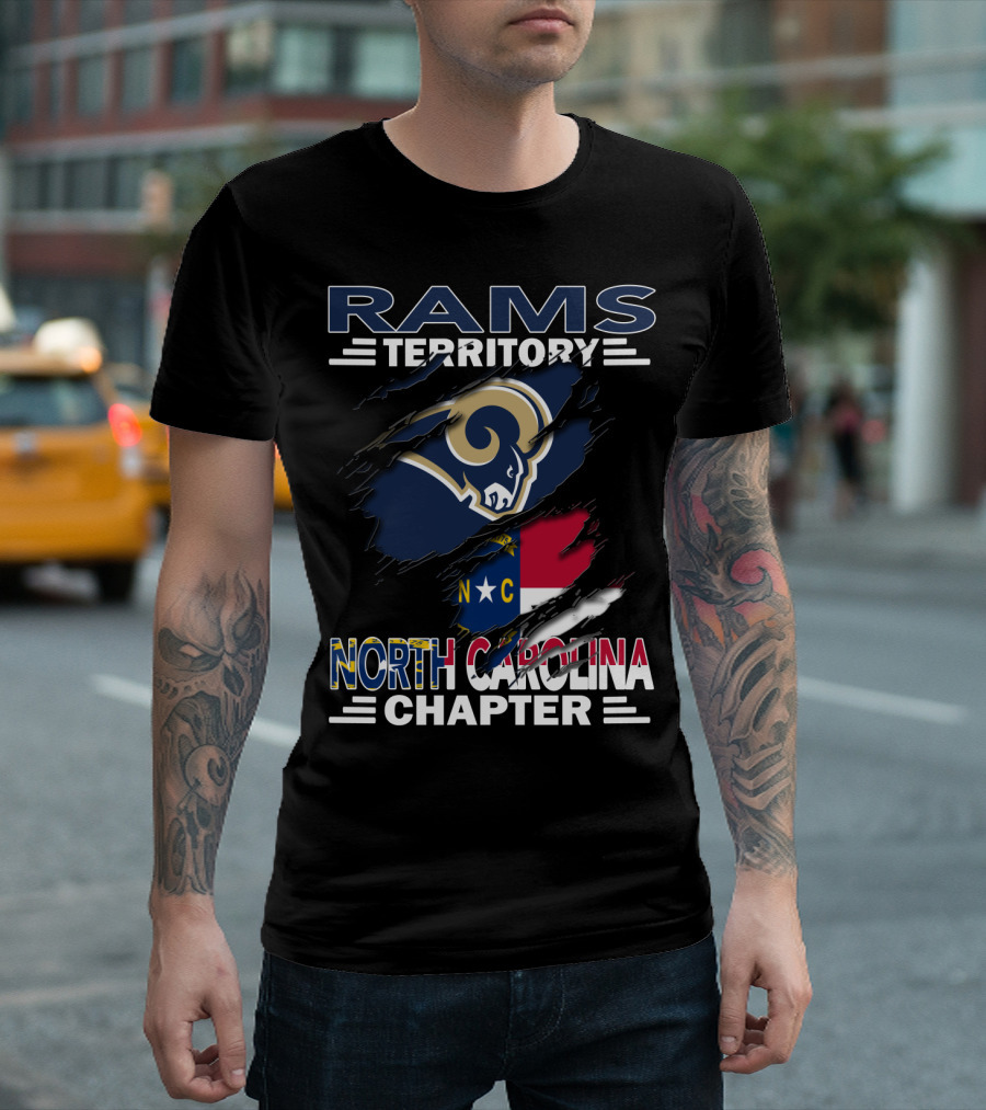 Rams Territory North Carolina Chapter Logo with Torn Flag T-Shirt