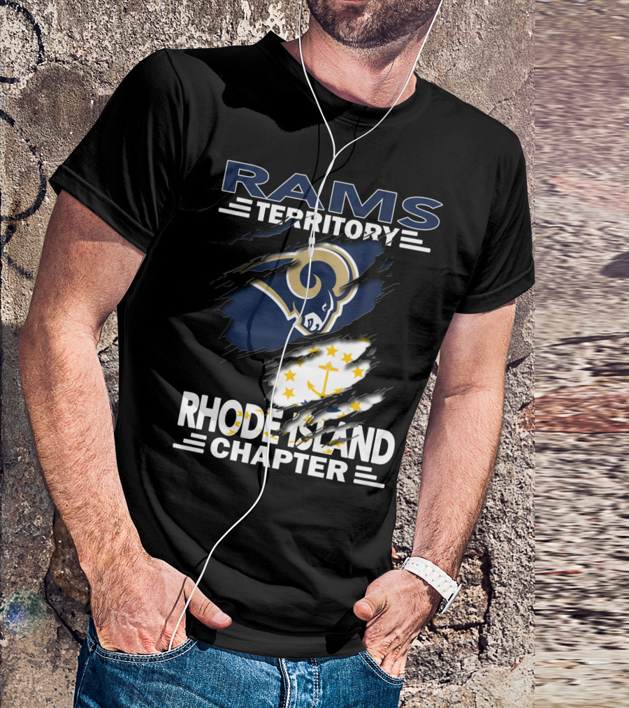 Rams Territory Rhode Island Chapter With Rams Logo And Rhode Island Flag Elements T-Shirt