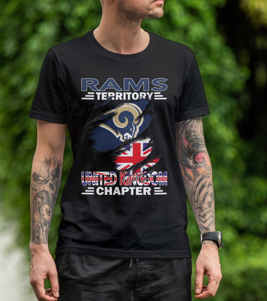 Rams Territory United Kingdom Chapter With Rams Logo And Union Jack T-Shirt