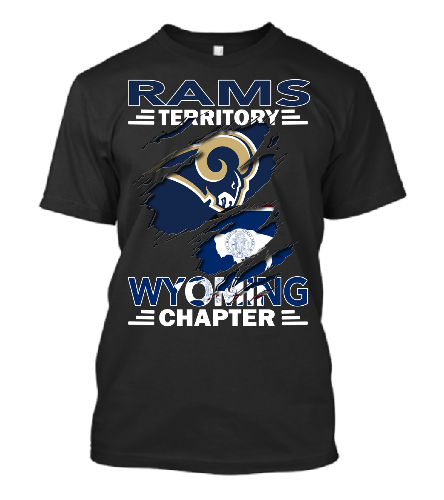 Rams Territory Wyoming Chapter Los Angeles Rams Logo Wyoming State Flag T-Shirt