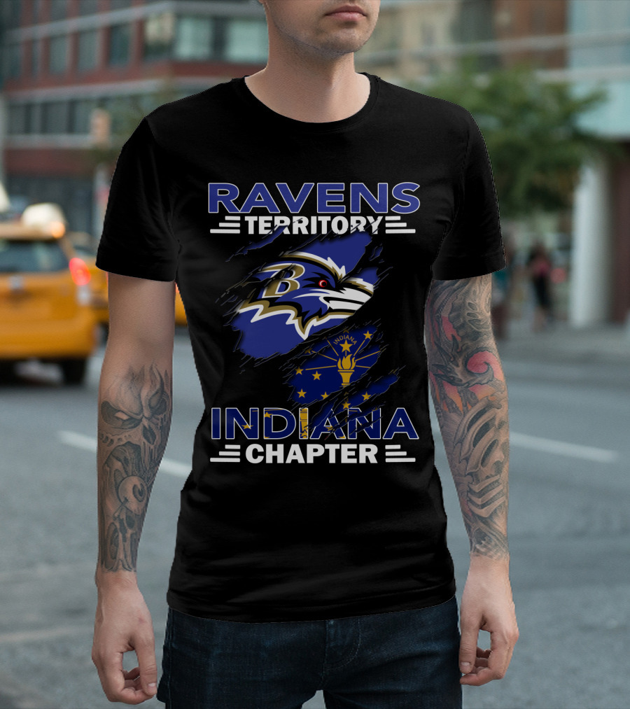 Ravens Territory Indiana Chapter Baltimore Ravens Indiana State Flag Fusion T-Shirt