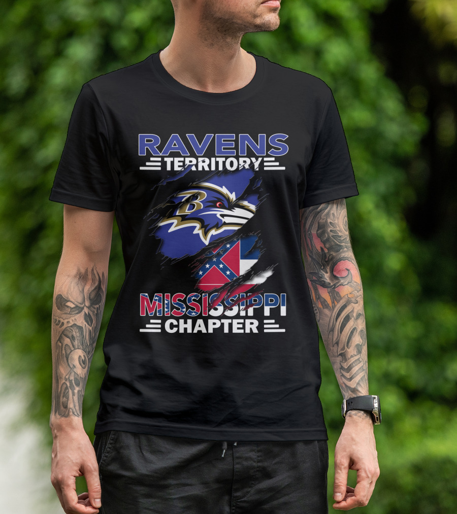 Ravens Territory Mississippi Chapter Ravens Logo And Confederate Flag T-Shirt