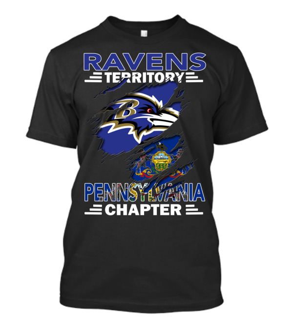 Ravens Territory Pennsylvania Chapter Baltimore Football Fan Club With Pennsylvania State Flag And Tattered Effect T-Shirt