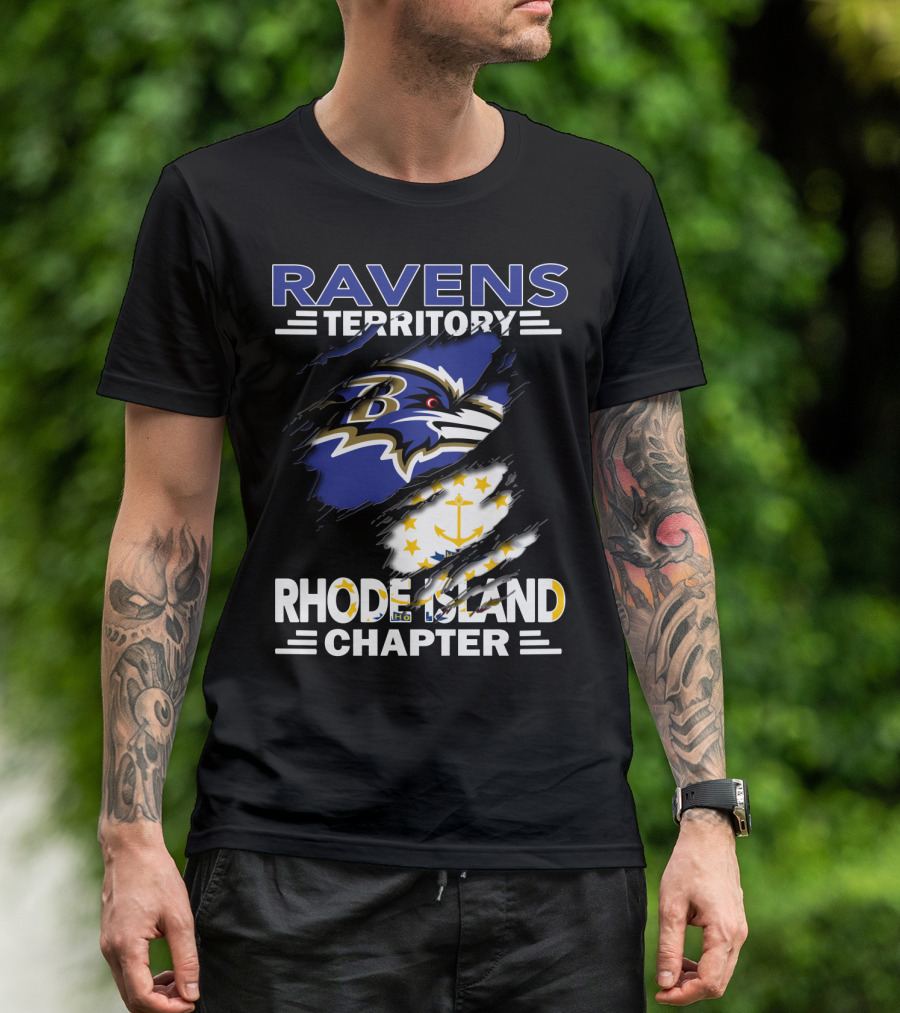 Ravens Territory Rhode Island Chapter Baltimore Ravens Logo And Rhode Island Flag T-Shirt