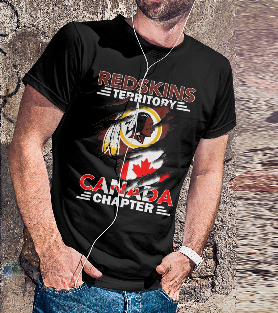 Redskins Territory Canada Chapter Flag Design Featuring Logo And Canadian Flag Elements T-Shirt