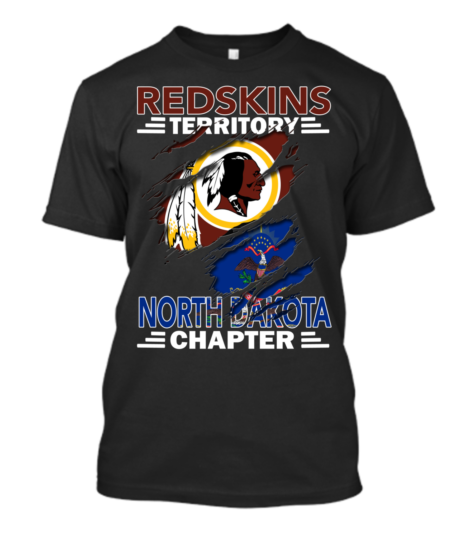 Redskins Territory North Dakota Chapter Washington Redskins Logo And North Dakota State Flag T-Shirt