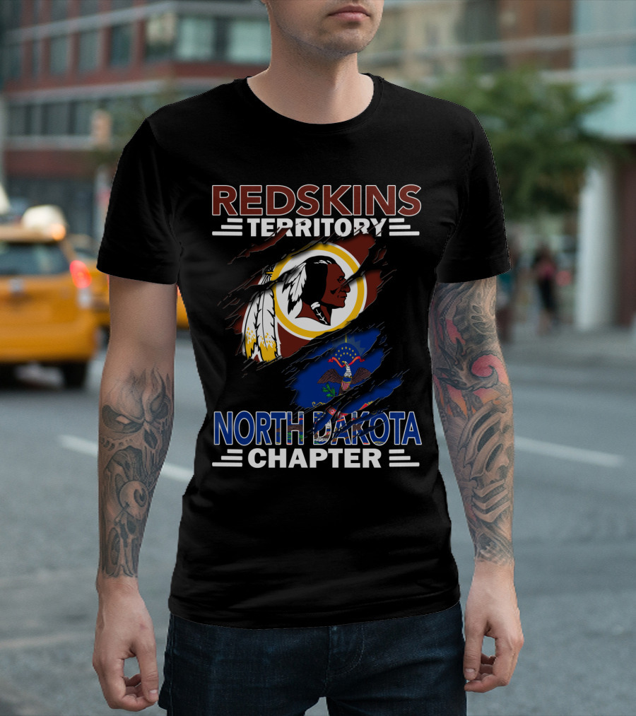 Redskins Territory North Dakota Chapter Washington Redskins Logo And North Dakota State Flag T-Shirt