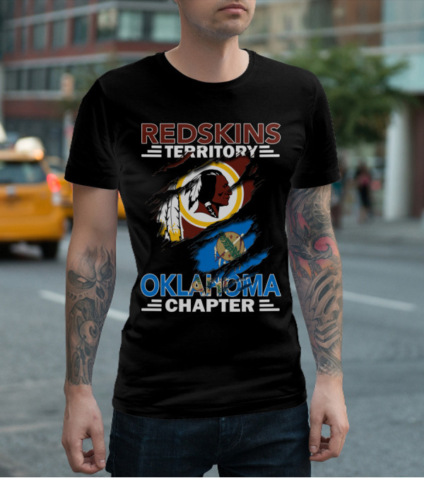 Redskins Territory Oklahoma Chapter Logo With Washington Redskins And Oklahoma Flag Elements T-Shirt