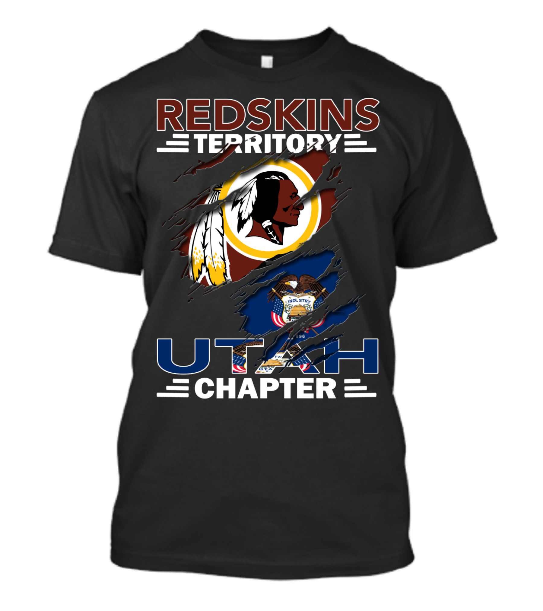 Redskins Territory Utah Chapter Logo With Native American And Utah State Seal T-Shirt