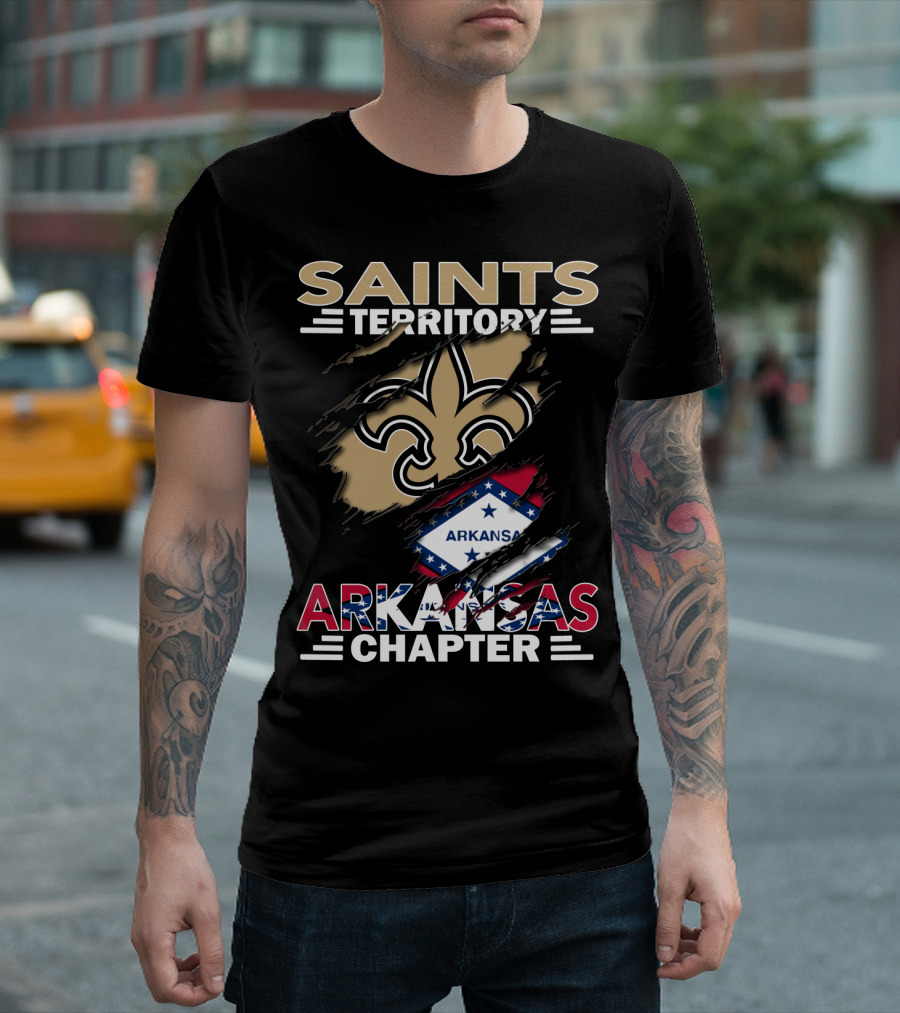 Saints Territory Arkansas Chapter Fleur-de-Lis Icon with State Flag T-Shirt