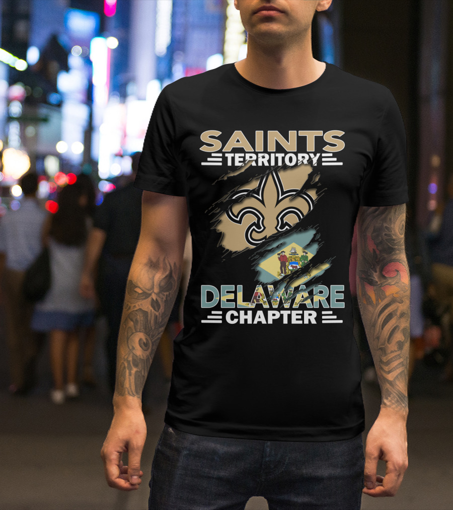 Saints Territory Delaware Chapter Fleur-de-Lis And State Flag T-Shirt
