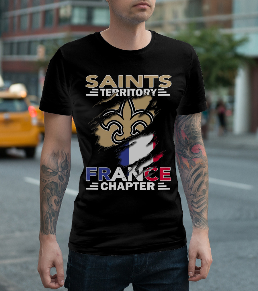 Saints Territory France Chapter Fleur-de-Lis and French Flag T-Shirt