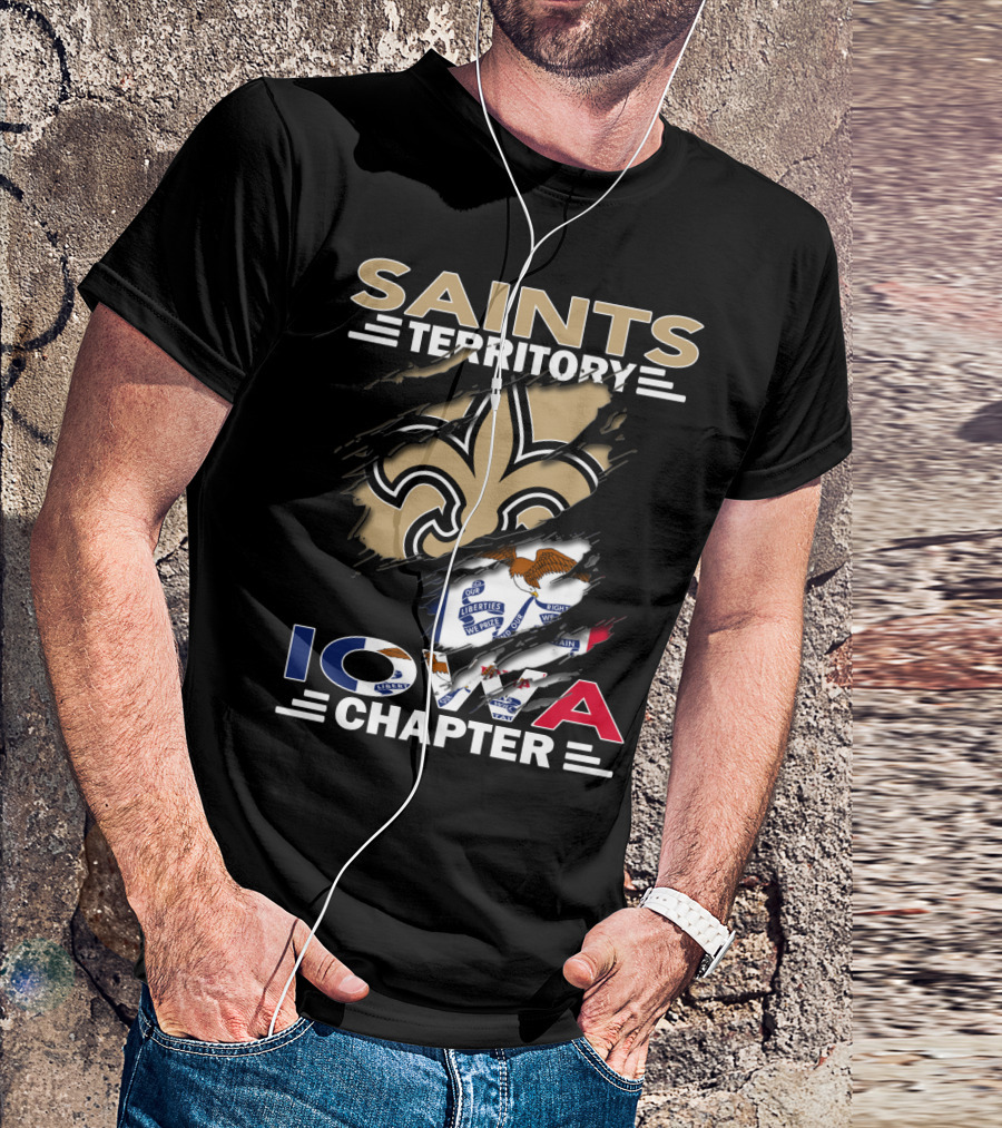 Saints Territory Iowa Chapter Fleur-De-Lis Emblem And State Flag Fusion T-Shirt