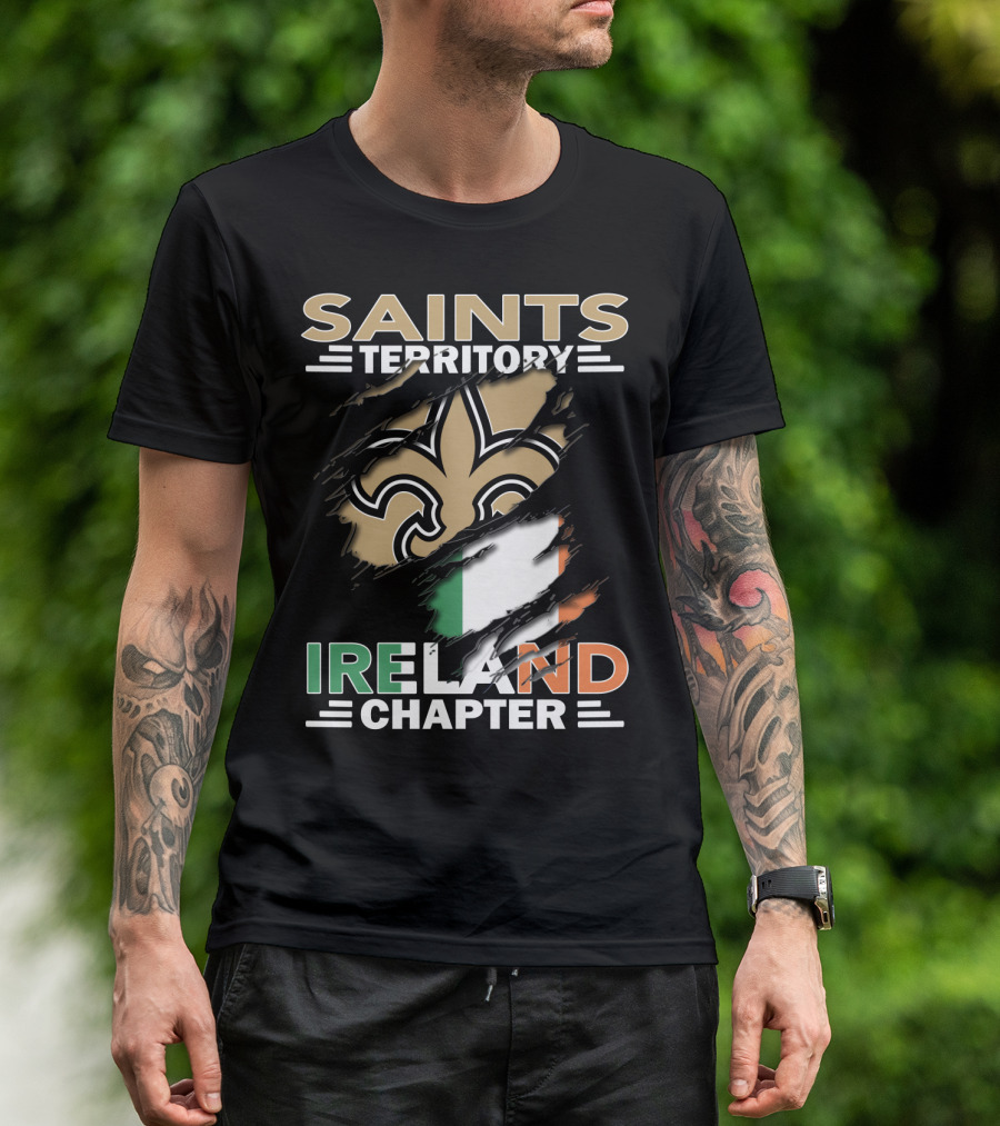 SAINTS TERRITORY IRELAND CHAPTER Fleur-de-Lis With Irish Flag T-Shirt