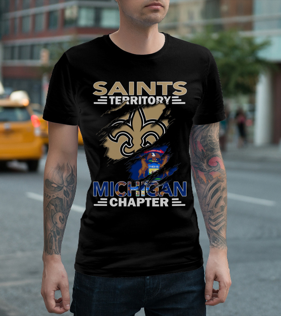 Saints Territory Michigan Chapter Fleur-de-lis and Michigan Flag Integration T-Shirt