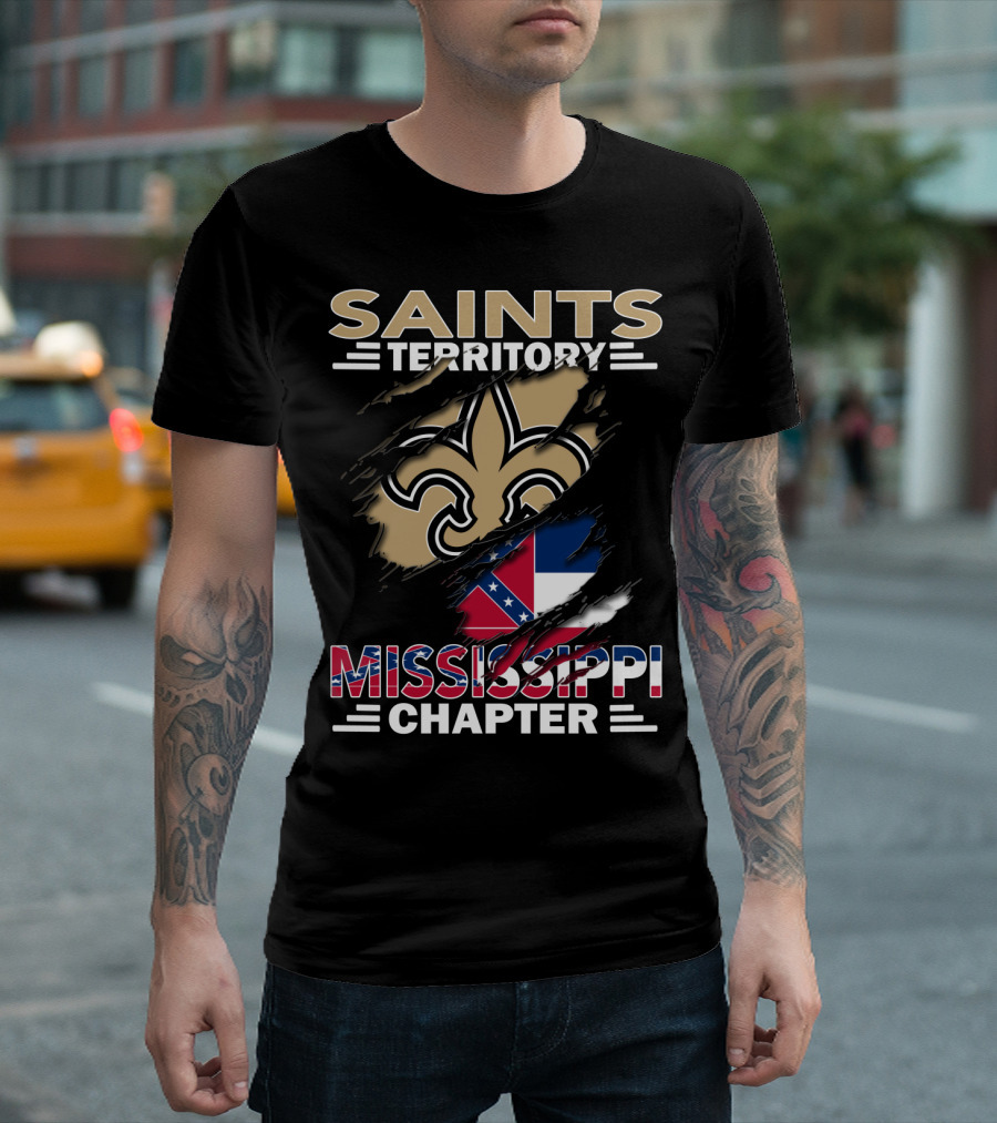 Saints Territory Mississippi Chapter Fleur-de-Lis And Mississippi Flag T-Shirt
