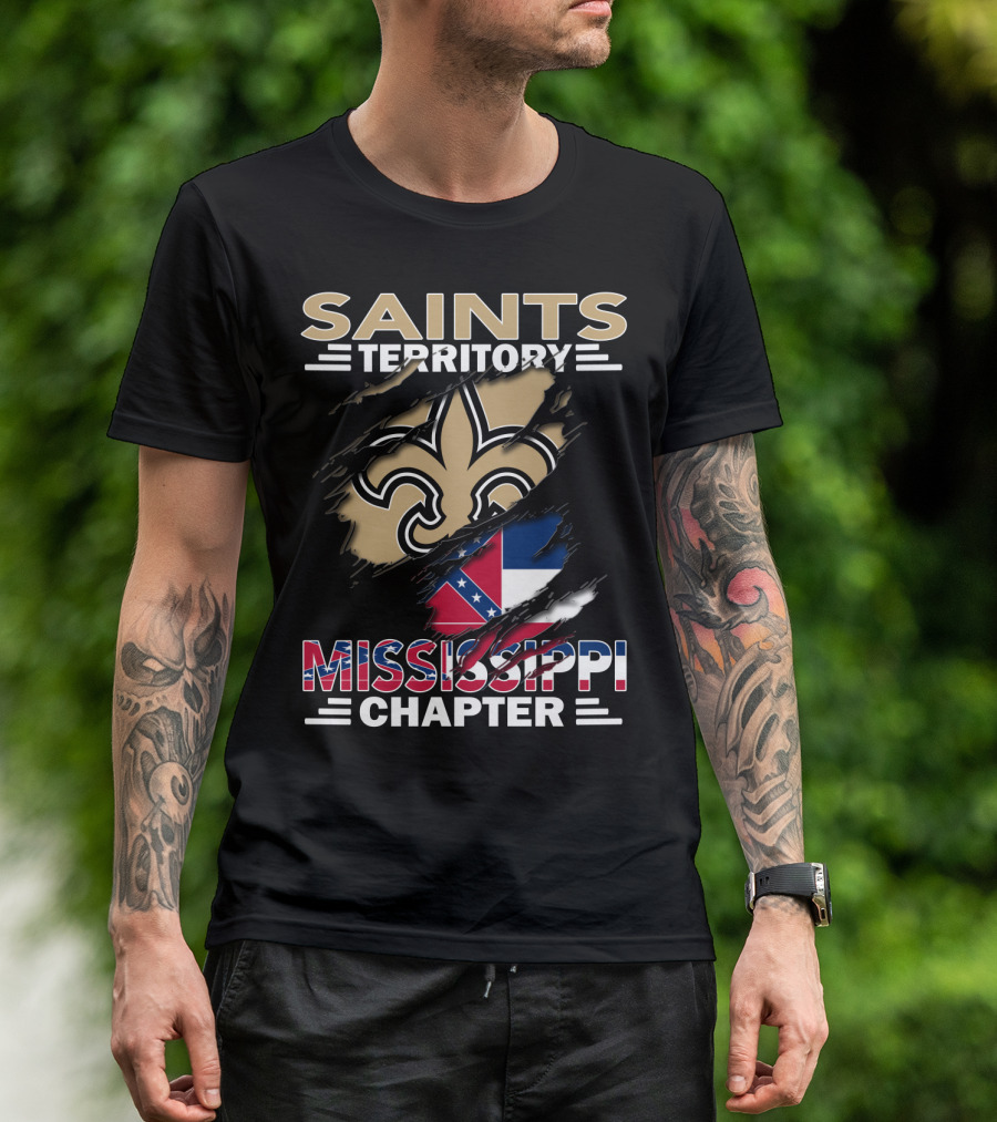 Saints Territory Mississippi Chapter Fleur-de-Lis And Mississippi Flag T-Shirt