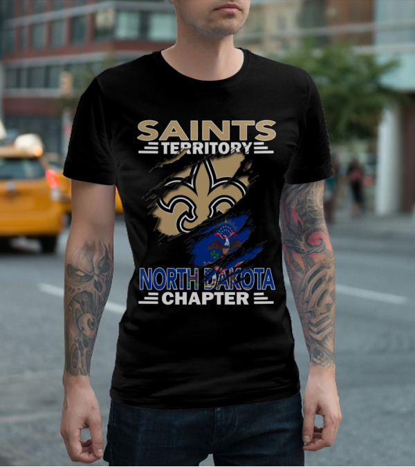 Saints Territory North Dakota Chapter Fleur-de-Lis And State Flag T-Shirt