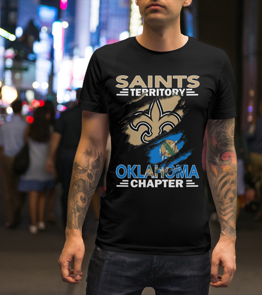 Saints Territory Oklahoma Chapter Fleur-de-Lis And State Flag T-Shirt