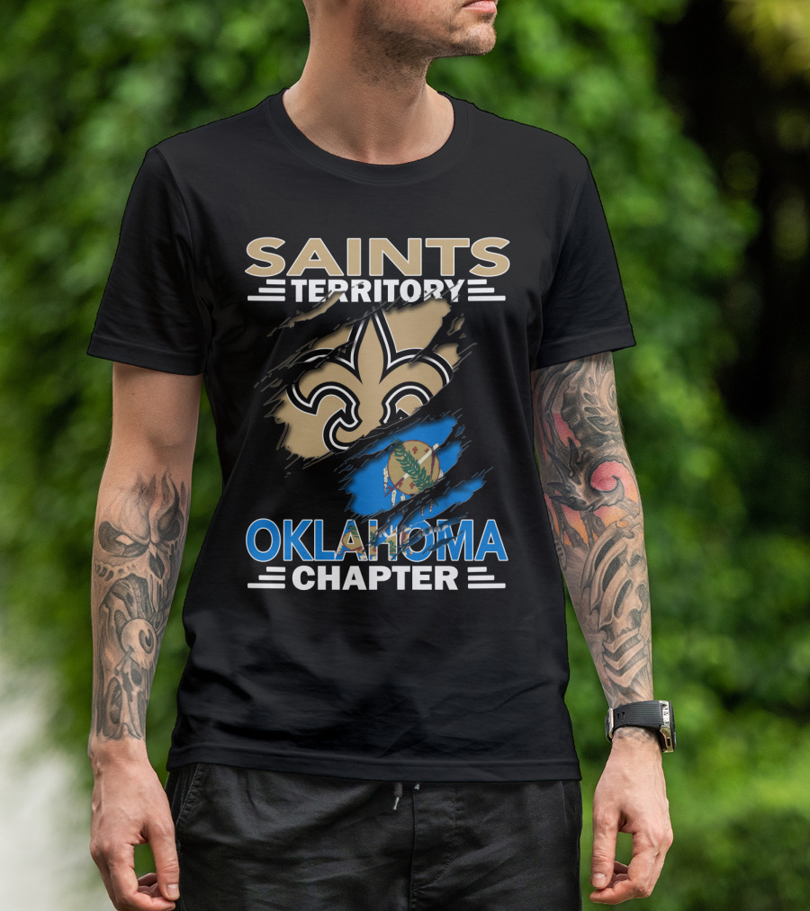 Saints Territory Oklahoma Chapter Fleur-de-Lis And State Flag T-Shirt