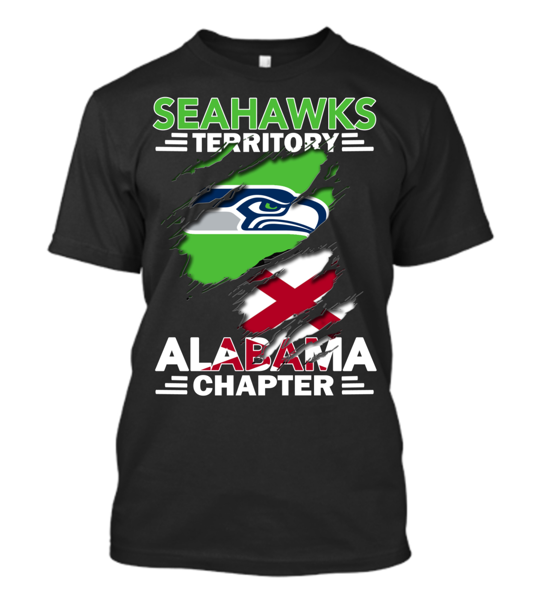 Seahawks Territory Alabama Chapter Flag With Ripped T-Shirt