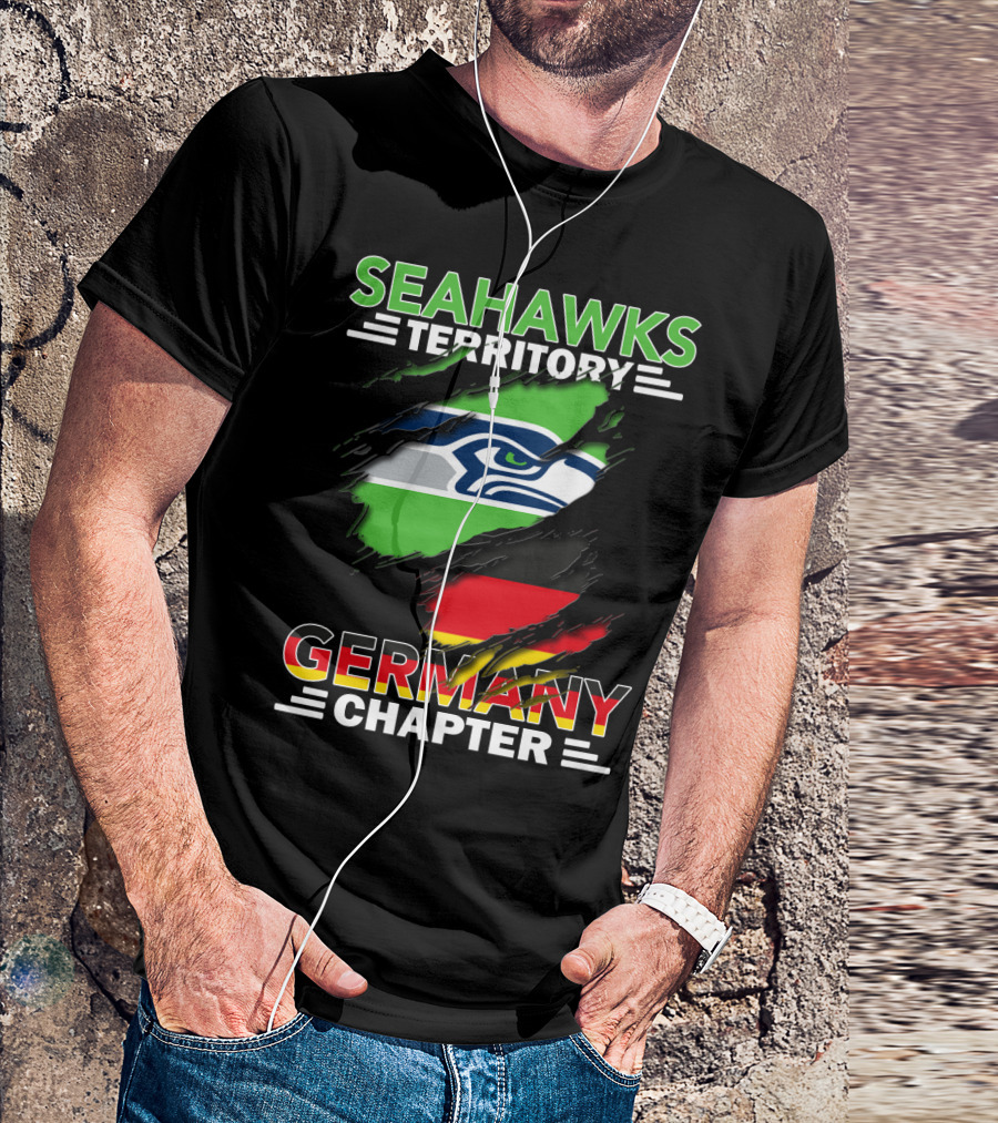 Seahawks Territory Germany Chapter Fan Community Featuring Iconic Team Logo And National Colors T-Shirt