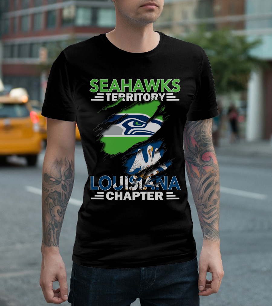 SEAHWKS TERRITORY LOUISIANA CHAPTER Seahawks Logo and Louisiana Flag T-Shirt