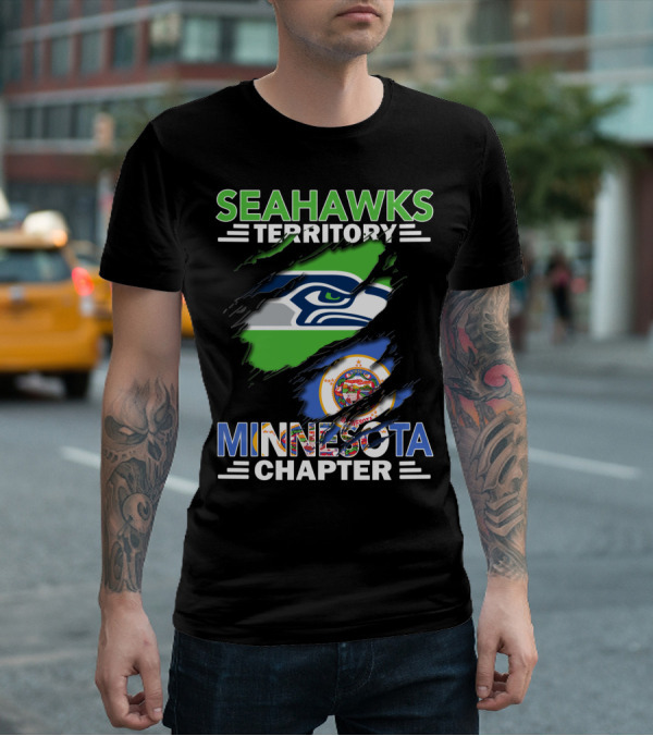 Seahawks Territory Minnesota Chapter Fan Emblem With Team Logo And State Flag T-Shirt