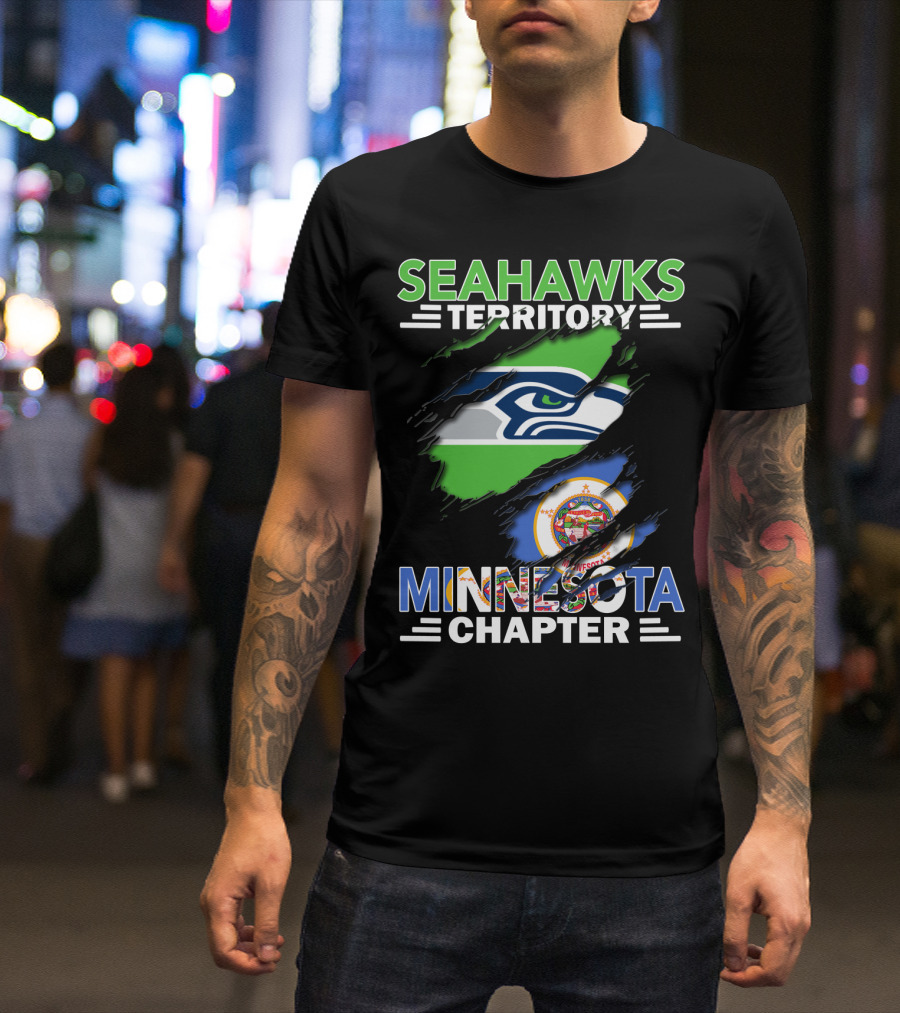 Seahawks Territory Minnesota Chapter Fan Emblem With Team Logo And State Flag T-Shirt