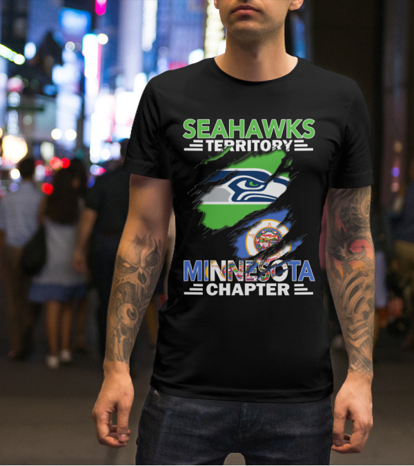 Seahawks Territory Minnesota Chapter Fan Emblem With Team Logo And State Flag T-Shirt