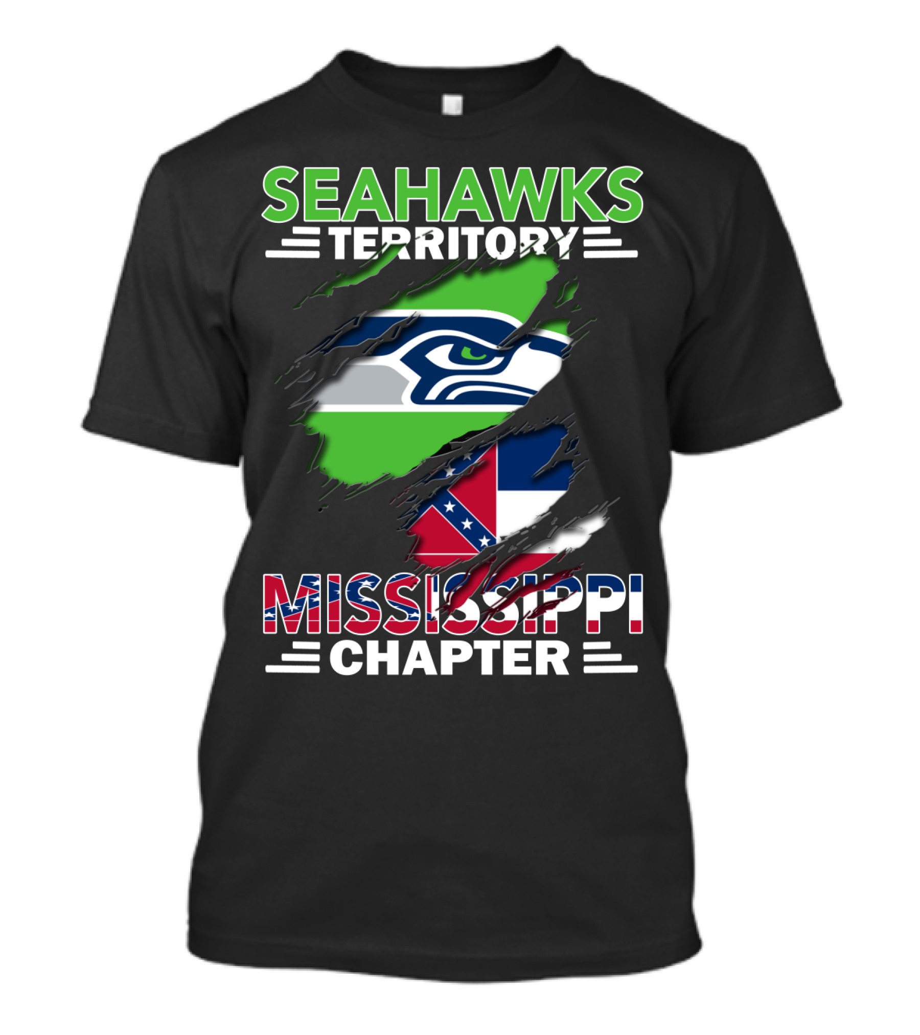 Seahawks Territory Mississippi Chapter Seahawks Logo And Confederate Flag T-Shirt