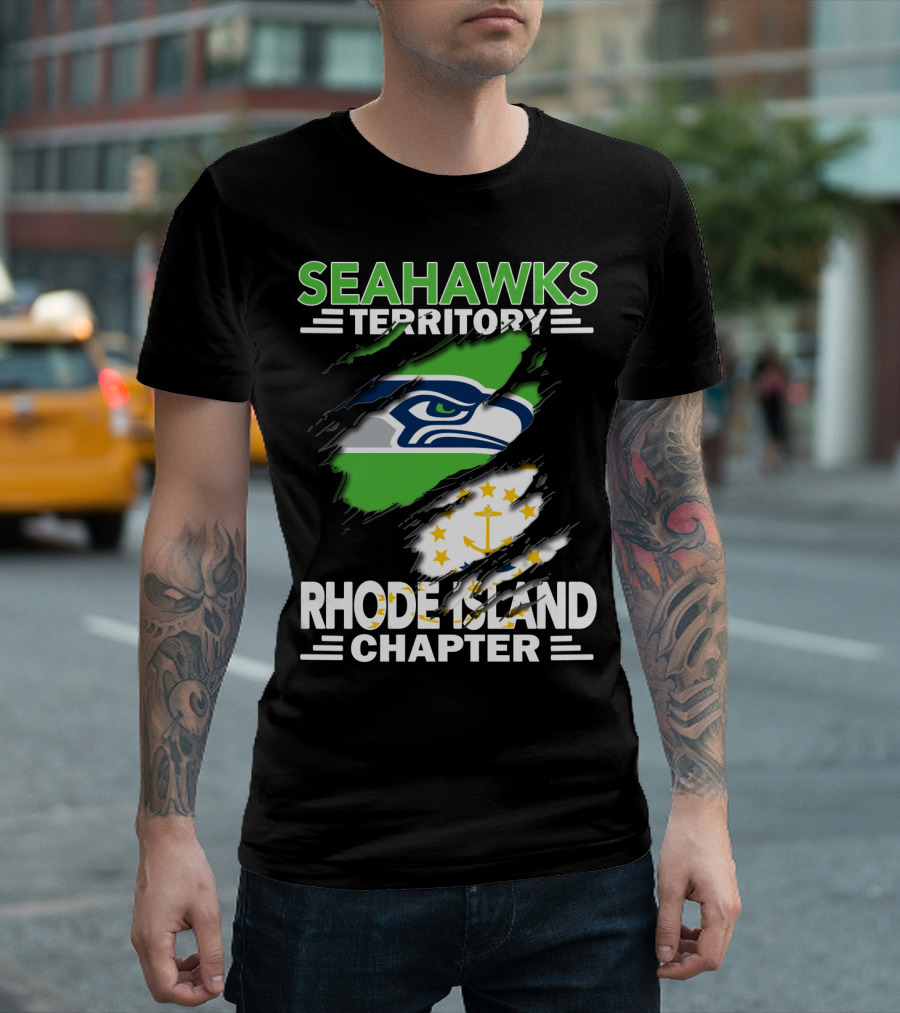 Seahawks Territory Rhode Island Chapter Fan Logo and State Flag T-Shirt