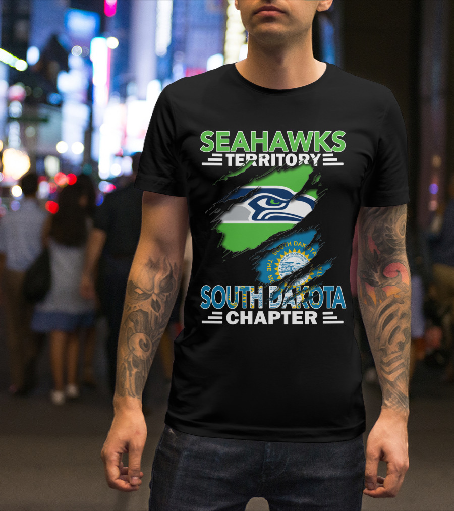 Seahawks Territory South Dakota Chapter Flag Ripped T-Shirt