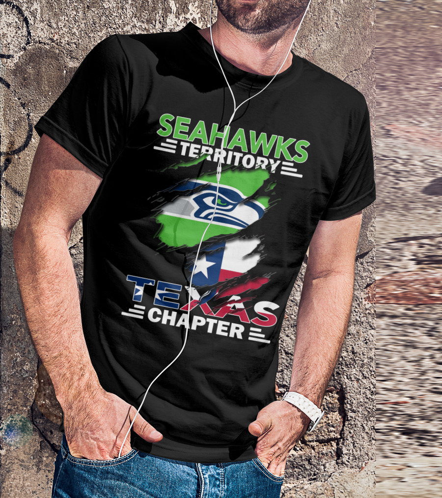 Seahawks Territory Texas Chapter Logo With Texas Flag And Seahawks T-Shirt