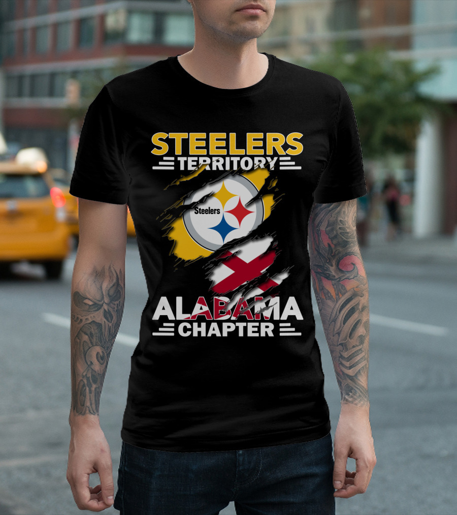 Steelers Territory Alabama Chapter Logo with Steelmark and Alabama Flag Elements T-Shirt