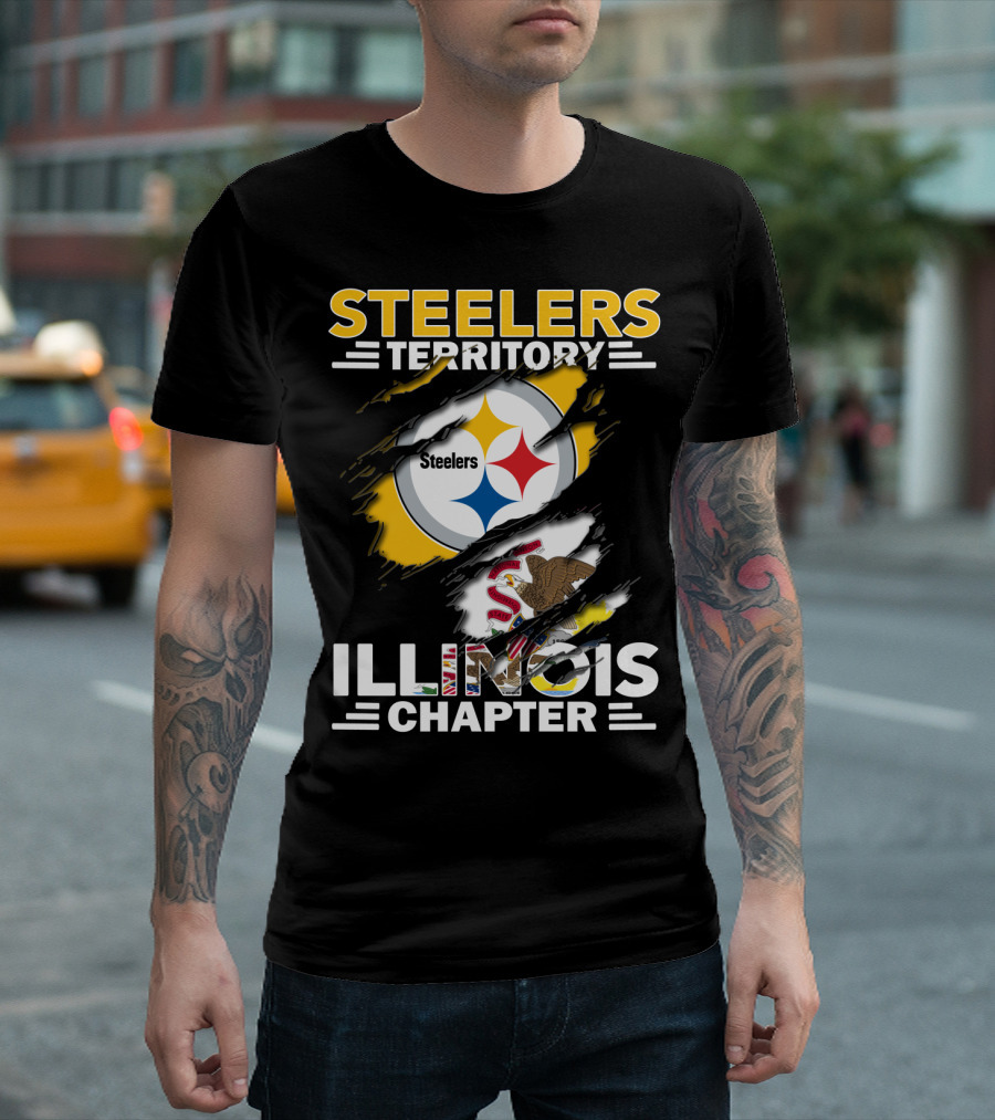 Steelers Territory Illinois Chapter Steelers Logo Illinois Flag Torn Effect T-Shirt